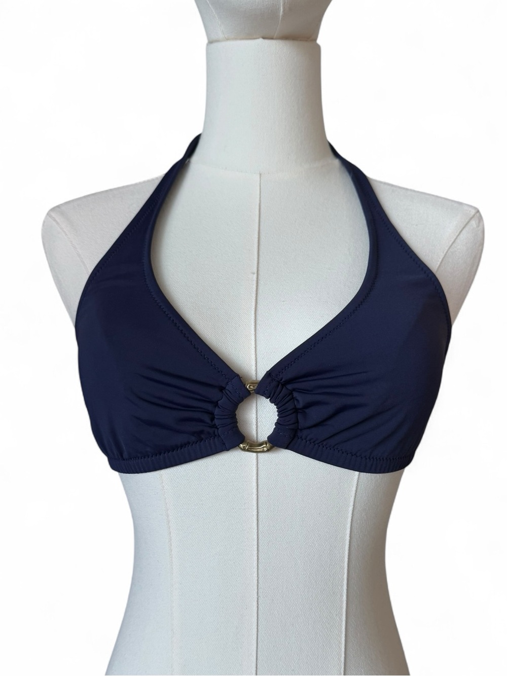J. Crew Bamboo Ring Navy Halter Bikini Top Size Medium